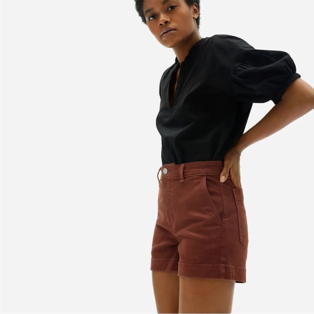 Everlane cotton twill high waisted shorts stretch rust brown orange